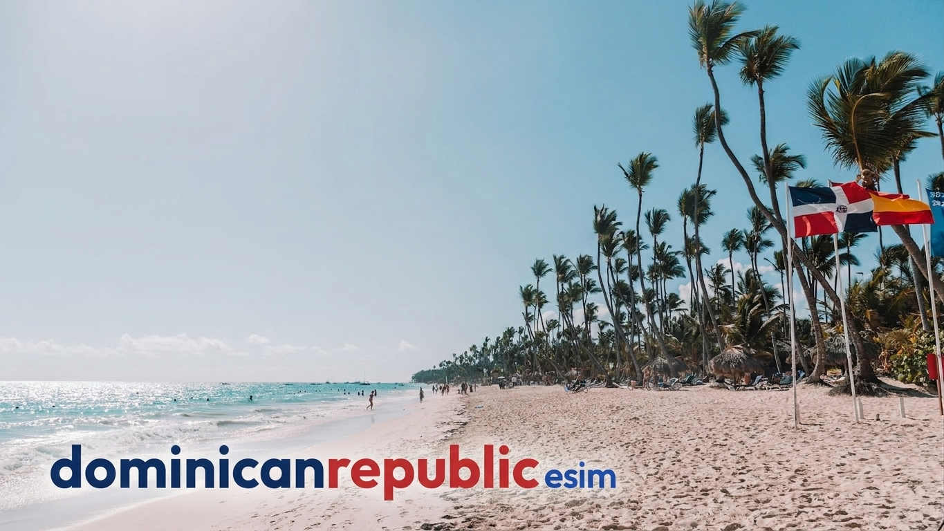 Punta Cana beach with the Dominican Republic flag